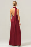 Peacock Sheath V-Neck Backless Long Bridesmaid Dress with Slit