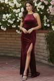 Black Mermaid Velvet Spaghetti Straps Long Holiday Dress with Slit
