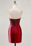 Sparkly Fuchsia Corset Tight Satin Short Homecoming Dress