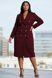 Black Bodycon Peak Lapel Double Breasted Midi Plus Size Work Dress