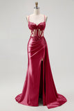 Corset Champagne Mermaid Beaded Long Prom Dress
