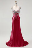 Blush Corset Mermaid Long Prom Dress with Rhinestones