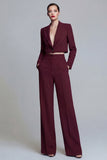 Burgundy Peak Lapel One Button 2-piece Women's Work Suits