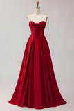Golden Strapless Satin A-Line Corset Long Prom Dress