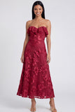 Strapless Light Blue Floral Embroidery A Line Maxi Dress with Ruffles