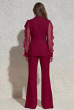White Notched Lapel Ruffled Slim Fit Long Tulle Women Suit