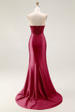 Mermaid Corset Beaded Strapless Blush Long Prom Dress With Slit