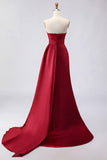 Royal Blue Strapless Mermaid Beaded Long Satin Prom Dress with Slit