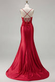 Fuchsia Mermaid Cut Out Satin Pleated Bowed Long Prom Dress with Slit