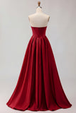 Golden Strapless Satin A-Line Corset Long Prom Dress