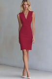 Ivory Bodycon Satin V-Neck Short Work Dress