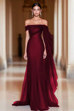 Cabernet Off the Shoulder Mermaid Tulle Long Military Ball Dress