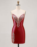Fuchsia Strapless Beaded Bodycon Homecoming Dress with Slit