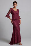 Champagne Mermaid 2 Piece Lace Floral Long Mother of the Bride Dress