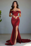 Dusty Sage Mermaid Off the Shoulder Long Prom Dress with Slit