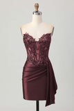 Sparkly Strapless Dark Green Side-Drape Corset Sequins Bodycon Homecoming Dress