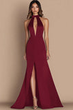 Black Halter Cut Out Mermaid Gala Dress with Slit