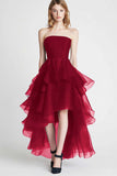 Organza A Line Navy Strapless Ruffled Formal Dress