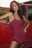 Sparkly Sequins White Spaghetti Straps Tassel Graduation Dress