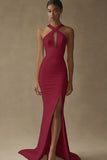 Mermaid White Keyhole Satin Wedding Dress with Slit