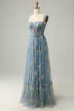 Champagne A-Line Embroidery Prom Dress