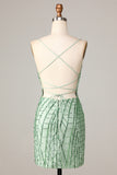 Club Chic Sheath Spaghetti Straps Green Sequins Short Homecoming Dress with Criss Cross Back