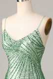 Club Chic Sheath Spaghetti Straps Green Sequins Short Homecoming Dress with Criss Cross Back