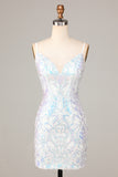 Exquisite Outlook Sheath Spaghetti Straps White Sequins Short Homecoming Dress