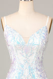 Exquisite Outlook Sheath Spaghetti Straps White Sequins Short Homecoming Dress