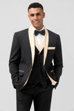 Black and Champagne Shawl Lapel  3 Piece Slim Fit Men's Prom Suits