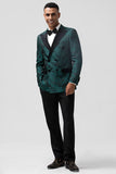 Dark Green Jacquard Peak Lapel 2 Pieces Men's Prom Suits