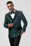 Dark Green Jacquard Peak Lapel 2 Pieces Men's Prom Suits