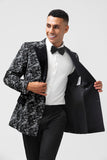 Black Jacquard 2 Pieces Peak Lapel Double Breasted Men's Suits