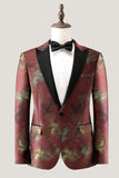 Brown Peak Lapel 2 Piece Jacquard One Button Men's Prom Suits