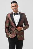 Brown 2 Pieces Jacquard Peak Lapel Slim Fit Men's Suits