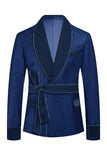 Dark Blue Jacquard Shawl Lapel 2 Piece Men Prom Suits with Belt