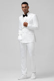 White Slim Fit Peak Lapel Jacquard Double Breasted 2 Piece Men's Suits