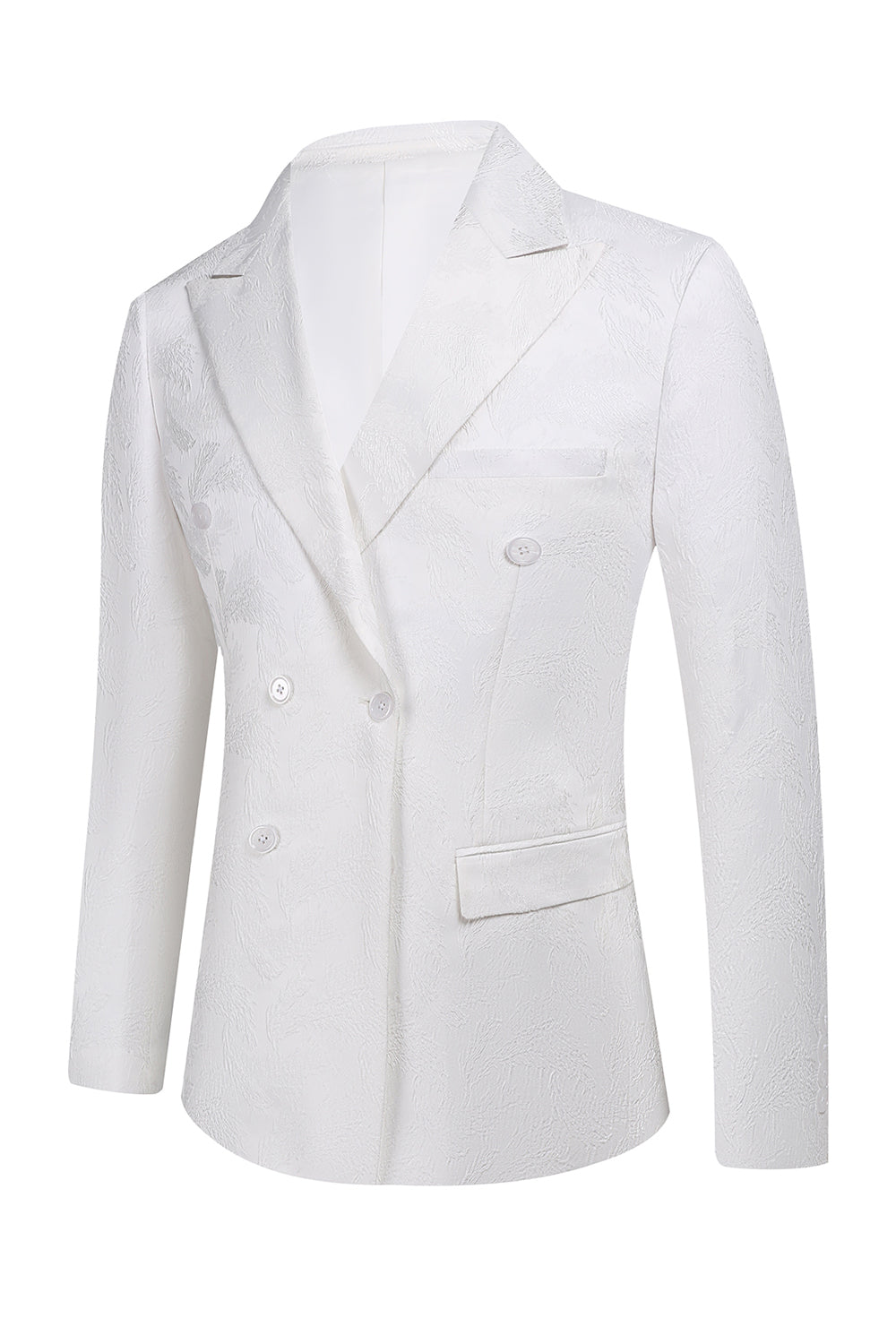 White Jacquard Double Breasted 2 Piece Men's Suits