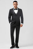 Black Shawl Lapel Three-Pieces Men's Suits