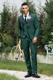 Dark Green Shawl Lapel 3-Pieces Slim Fit Men's Suits