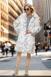 White Oversized Knee Length Faux Fur Shearling Coat