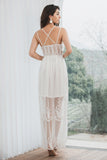 Spaghetti Straps Lace Elegant White Graduation Dress