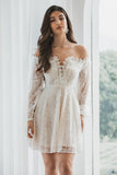 Elegant Off the Shoulder Lace White Graduation Dress with Long Sleeves