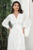 White Boho Long Sleeves Engagement Party Dress with Lace