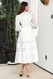 Cute 3/4 Sleeves Boho White Graduation Dress with Lace