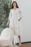 Tea-Length Lace Elegant White Graduation Dress with Long Sleeves