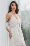 Spaghetti Straps High-Low Cute White Graduation Dress with Lace