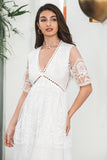 White Boho Maxi Lace Formal Party Dress