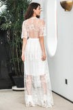 White Boho Maxi Lace Formal Party Dress