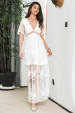 White Maxi Batwing Sleeves Formal Party Dress with Lace